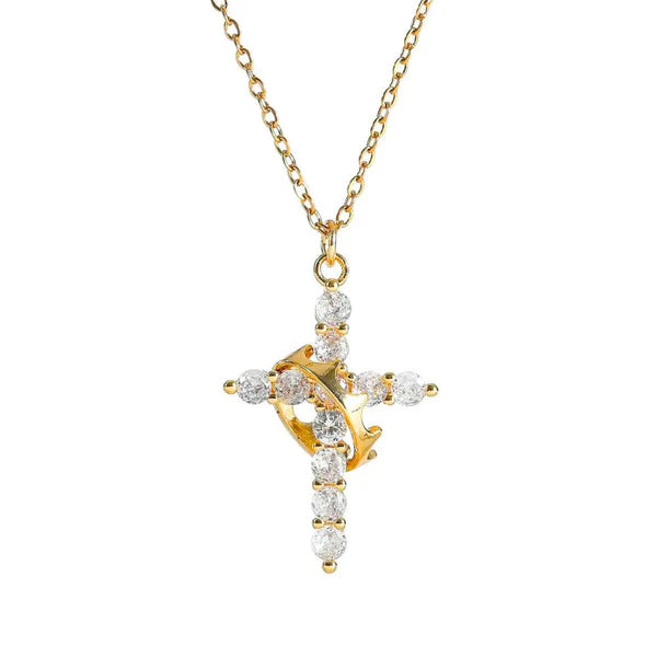 Colar Cruz & Coroa - Banhado a Ouro 18K