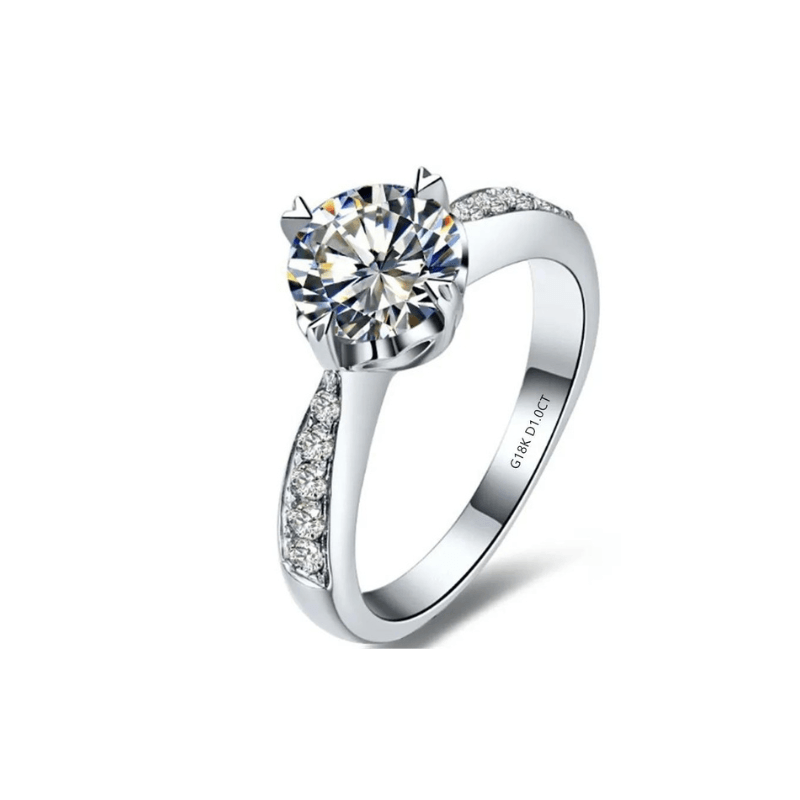 Anel Genuine em Ouro Branco com Pedras de Moissanite